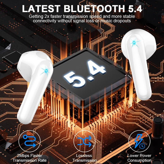 Wireless Earbud Bluetooth 5.3 Headphones 50H Playtime Stereo Bass Ear Buds, in-Ear Earphones with 4 ENC Mic LED Display Noise Cancelling Earbud, Bluetooth Ear Bud IP7 Waterproof Sport for Android iOS
