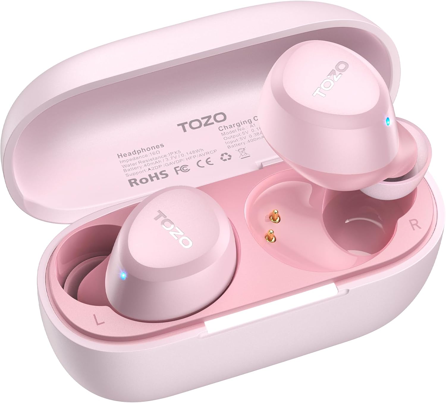 TOZO A1 Wireless Earbuds, Bluetooth 5.3 Earphones, Support APP EQ Setting, 30H Long Playtime, Ear Buds with HiFi Stereo Sound, Light-Weight Wireless Earphones, IPX5 Waterproof Pink