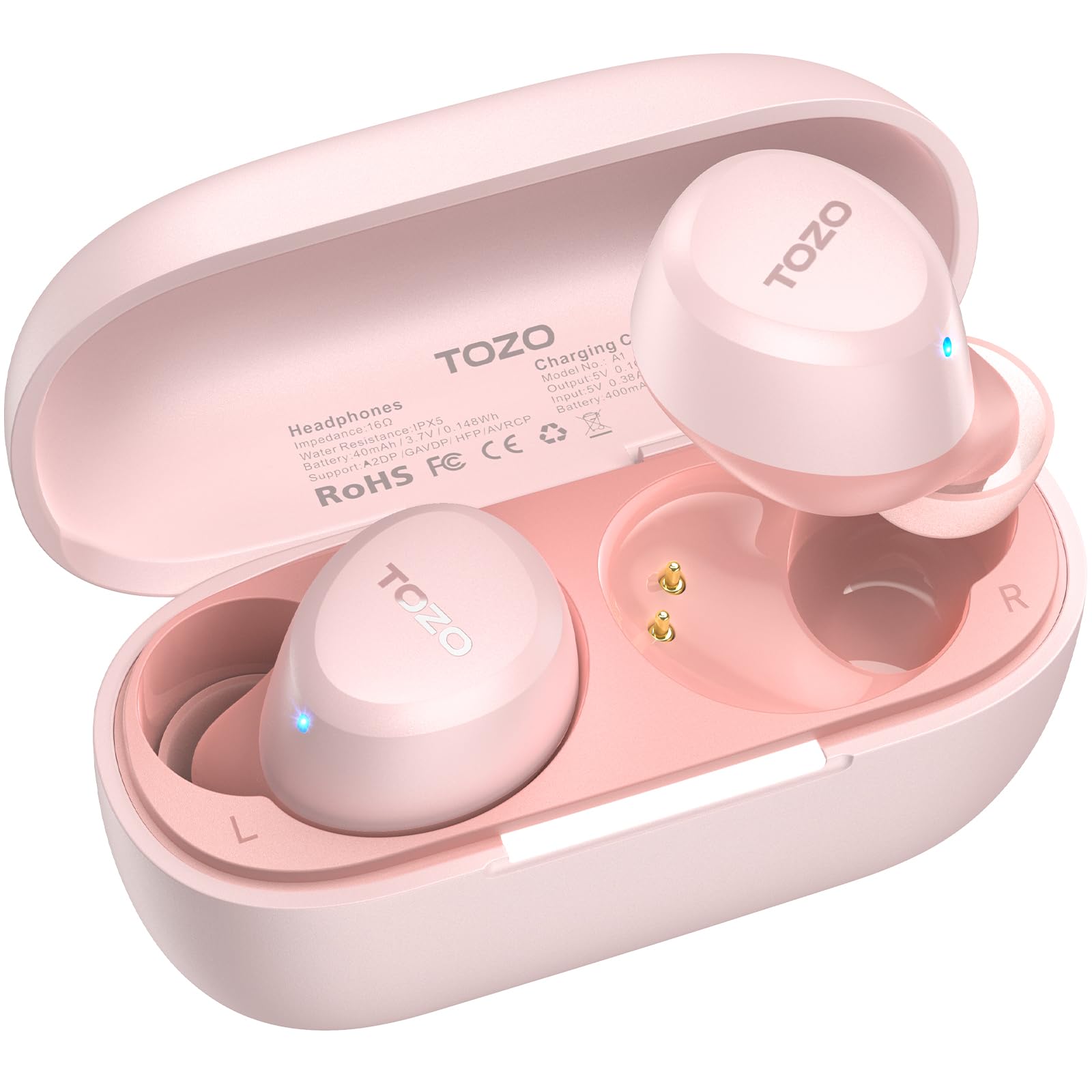 TOZO A1 Wireless Earbuds, Bluetooth 5.3 Earphones, Support APP EQ Setting, 30H Long Playtime, Ear Buds with HiFi Stereo Sound, Light-Weight Wireless Earphones, IPX5 Waterproof Pink